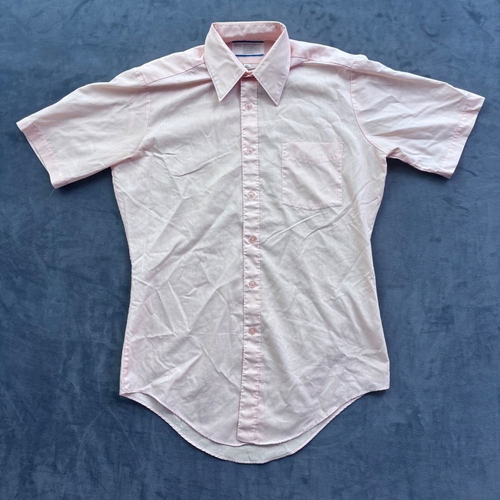 Vintage Sears Perma-Prest Pink Short Sleeve Button Down Shirt Mens 14.5